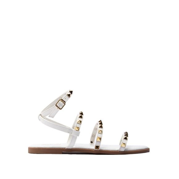 White Vegan Leather Studded Gladiator Sandals - Picture 2 of 5